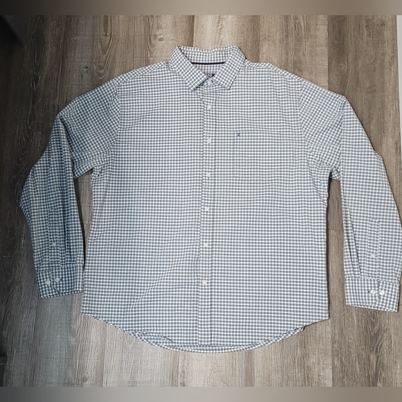 Izod Regular Fit Green/White Checkered Button Up Dress Shirt Men's Size XL - Picture 1 of 15